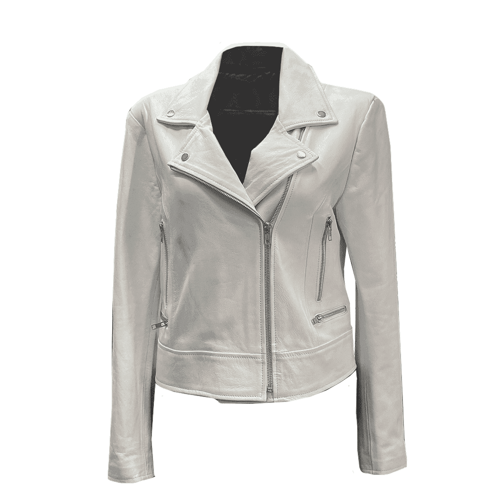 Chamarra de piel color blanca