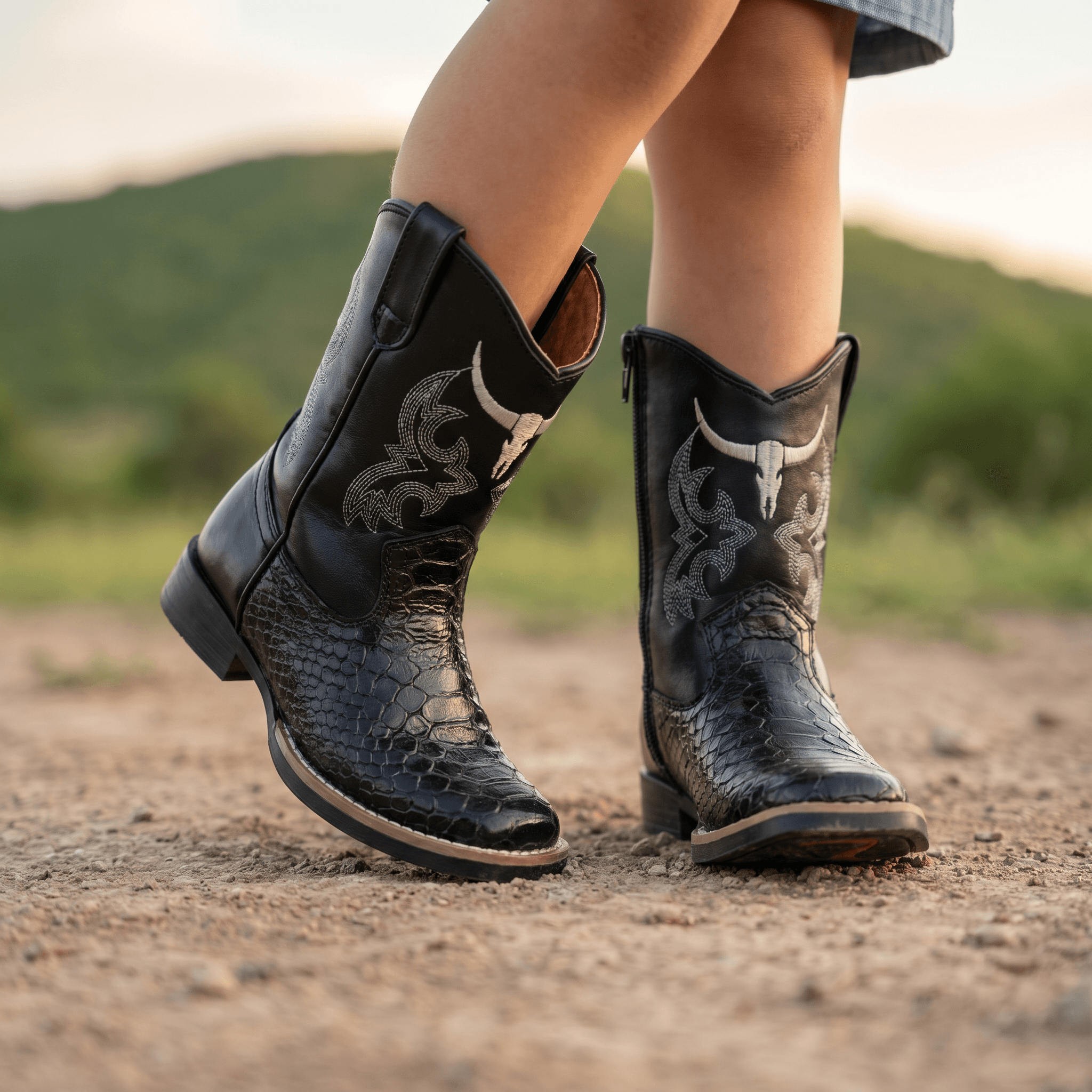Kids' Black Floter Crocodile Cowboy Boots I