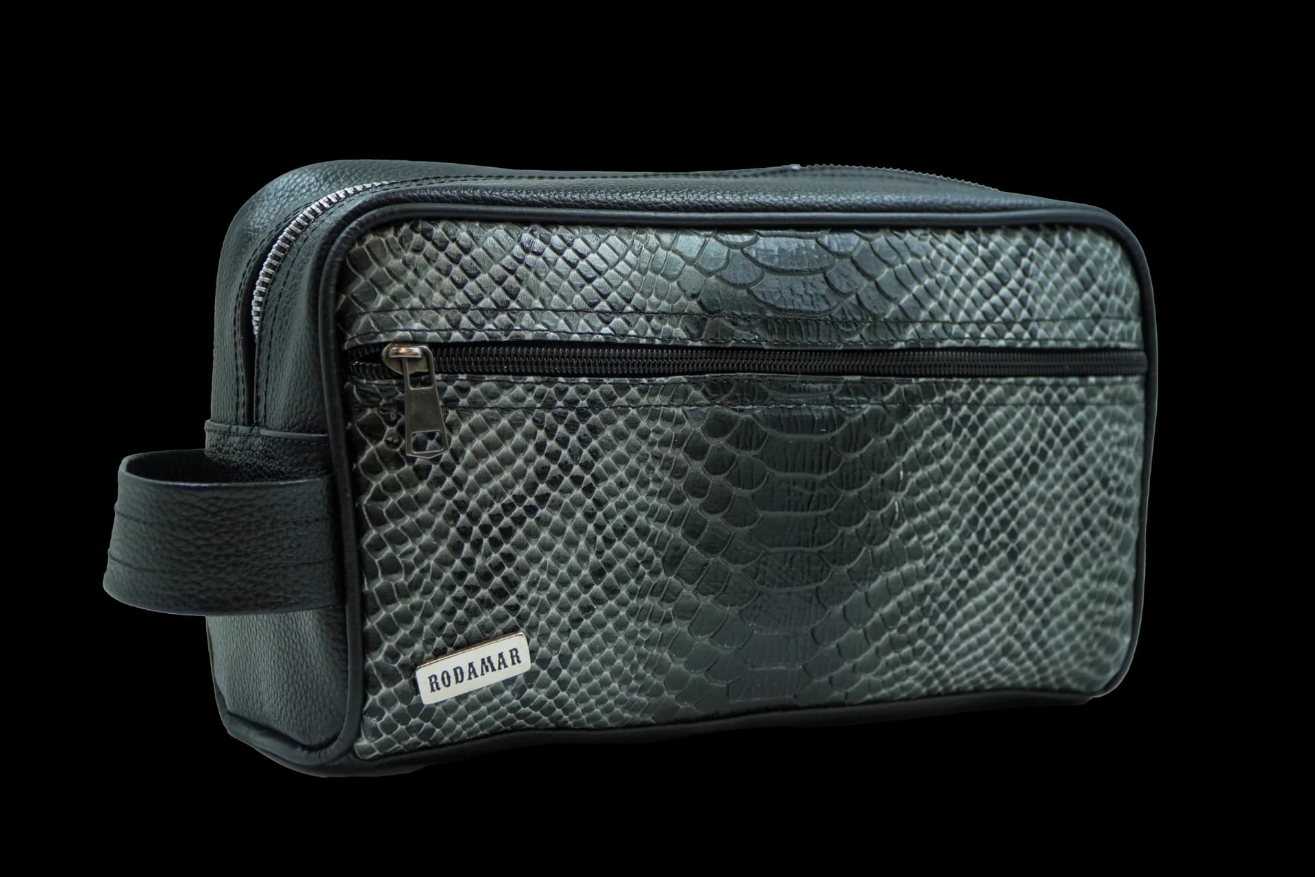 Men's Pebbled Leather Python-Embossed Toiletry Bag