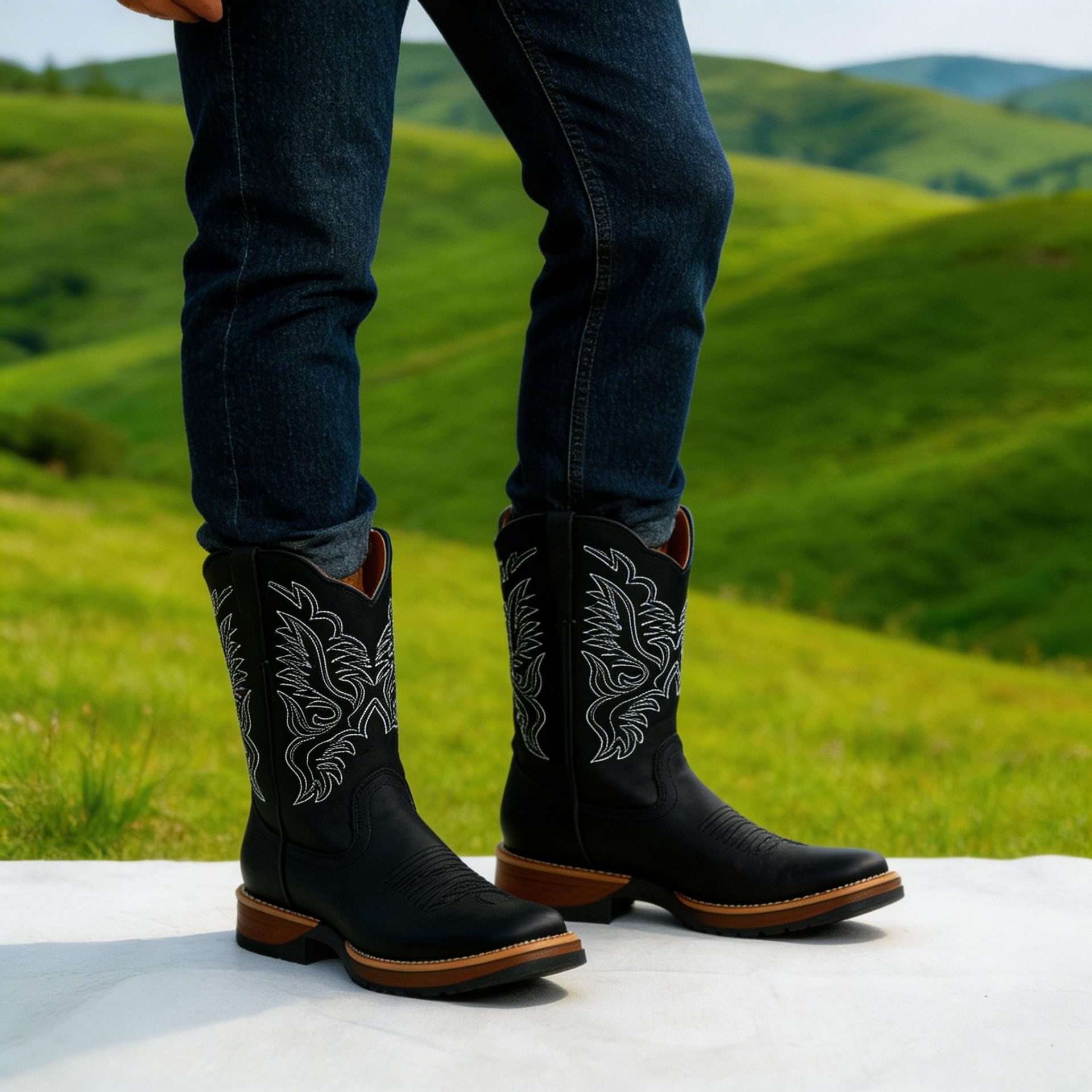 Black Crazy Horse Leather Cowboy Boots