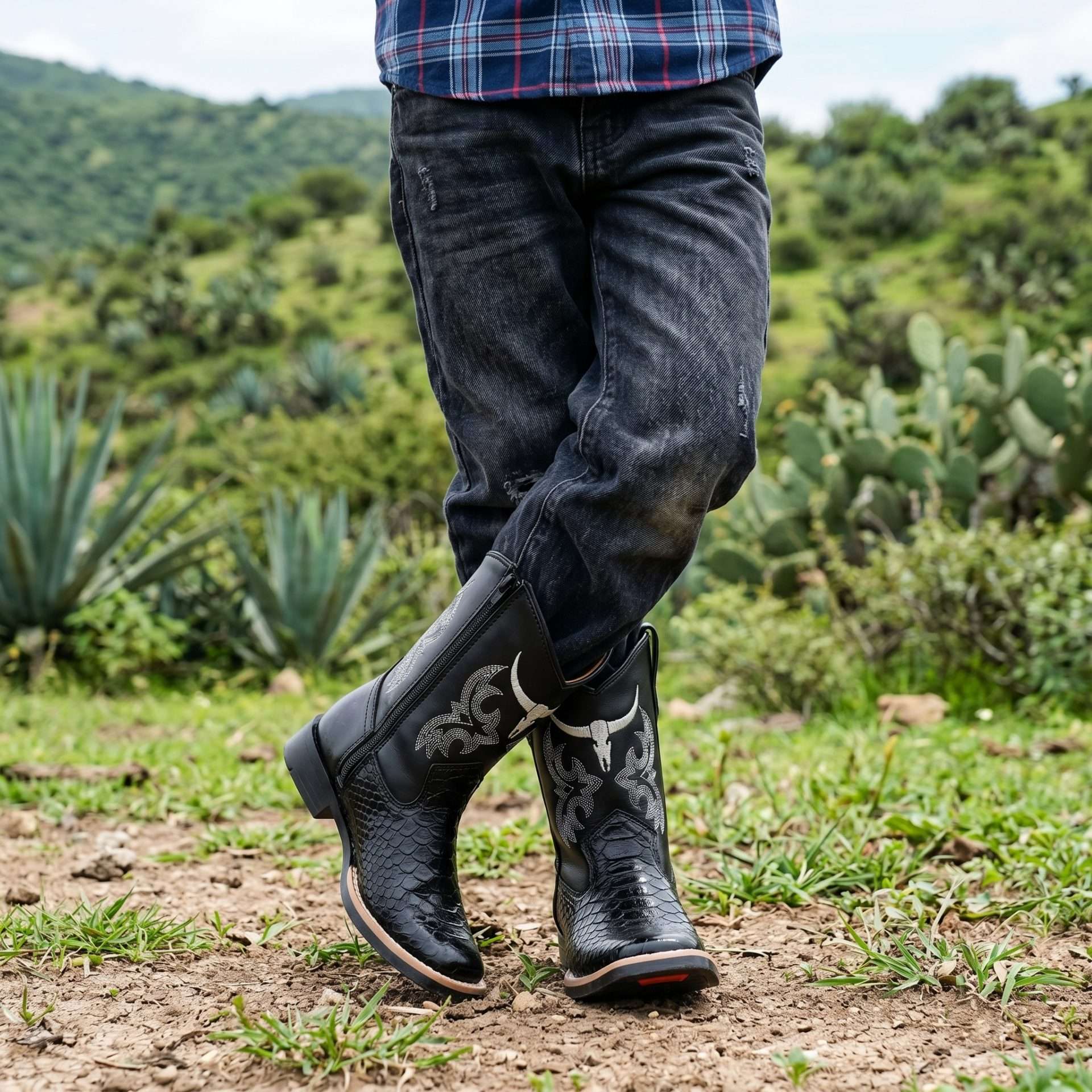 Kids' Black Floter Crocodile Cowboy Boots I