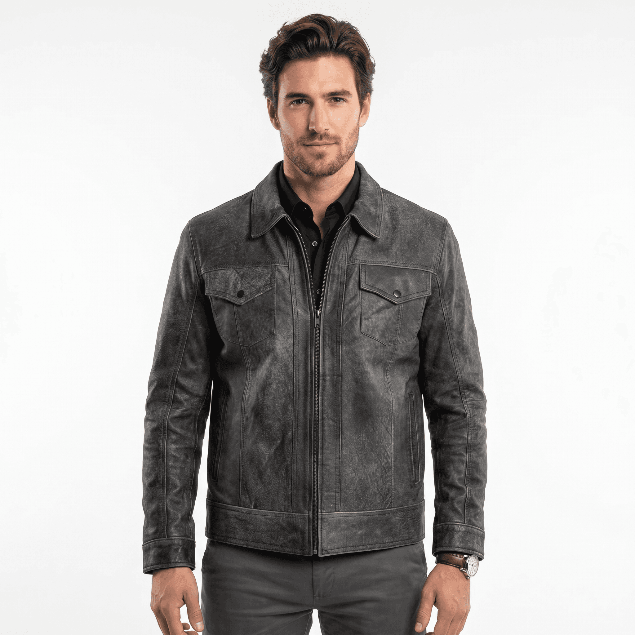 Levis Gray Leather Jacket - Alle Mexique