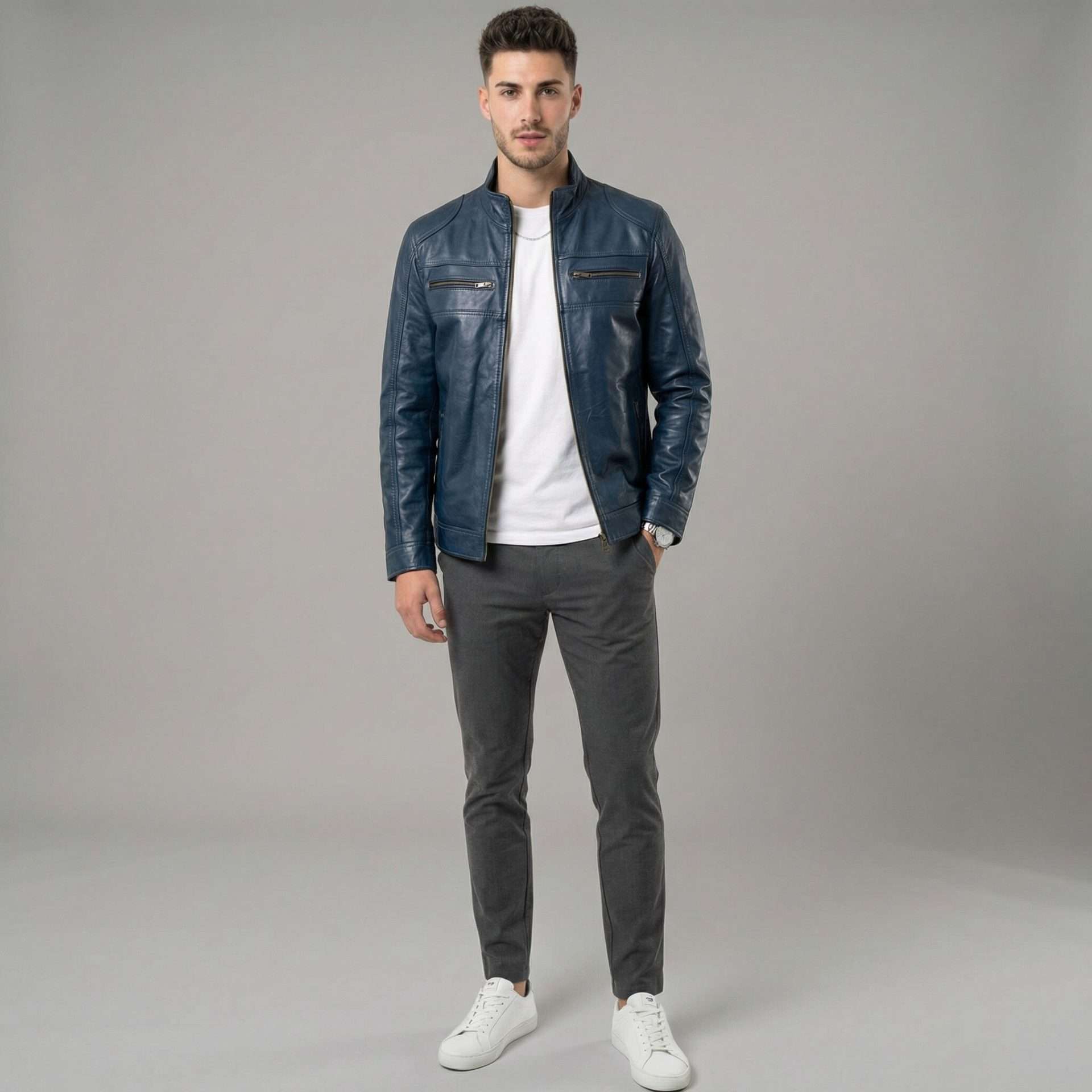 Chamarra de Piel Rider Azul