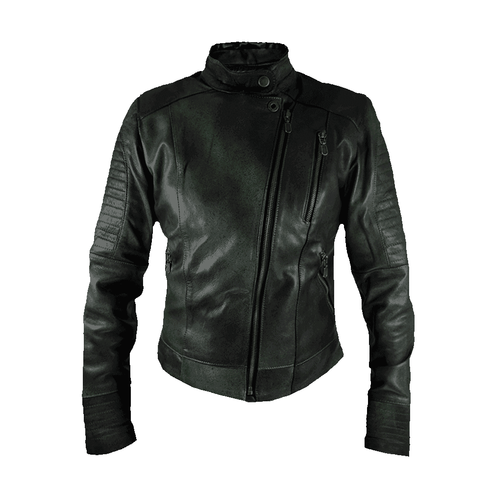 Chamarra de piel color verde