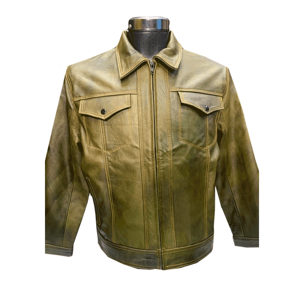 Chamarra para caballero 100% de piel de borrego muy suave, color verde con detallas únicos que resaltan la gran calidad y mano de obra de su próxima chamarra.
