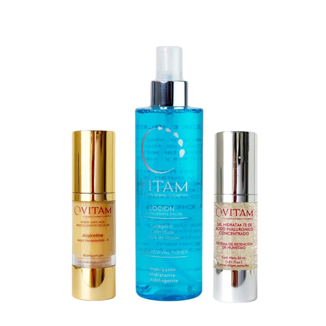 paquete de argeline rutina diaria gel hidrate tonico facial vitam