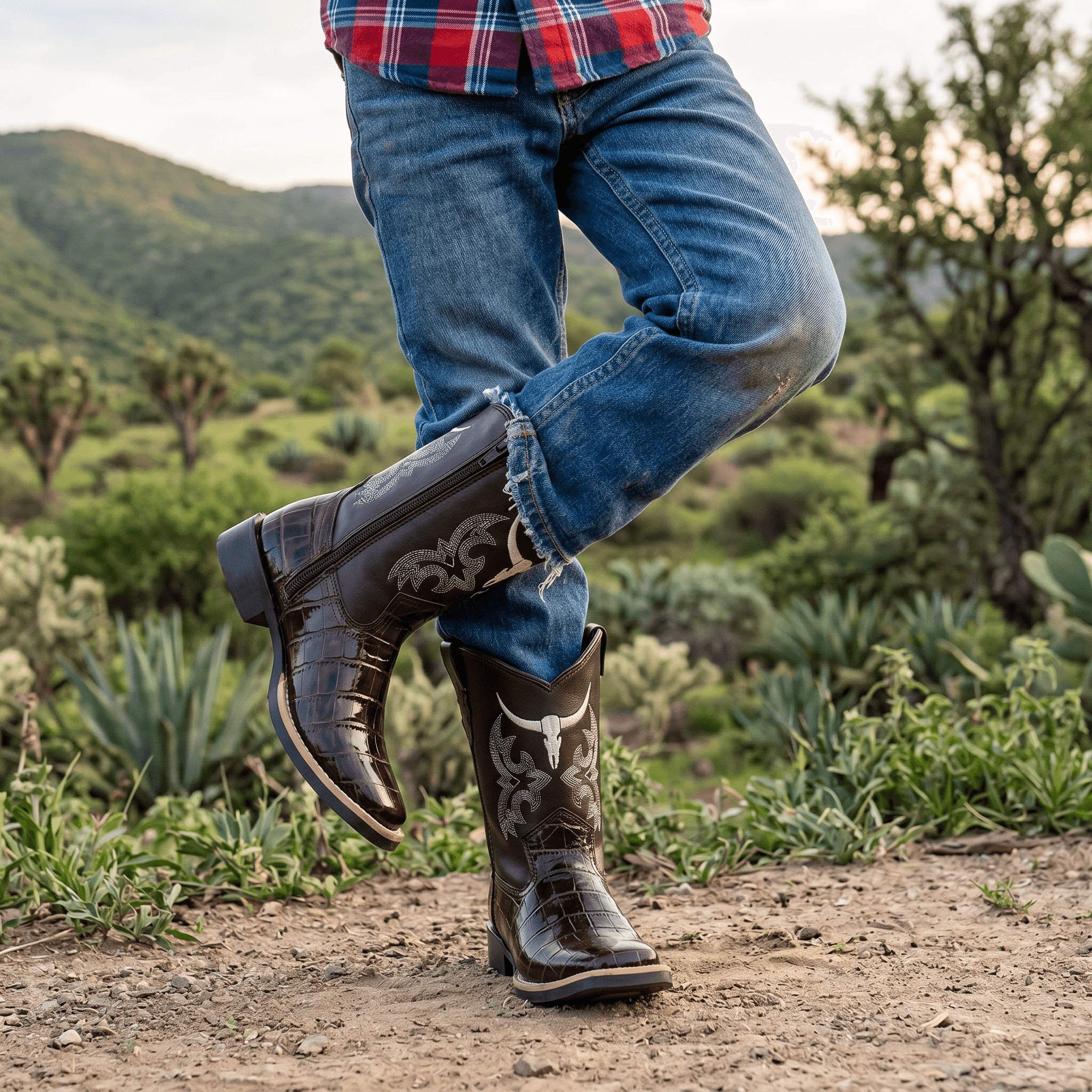 Kids' Brown Floter Crocodile Cowboy Boots