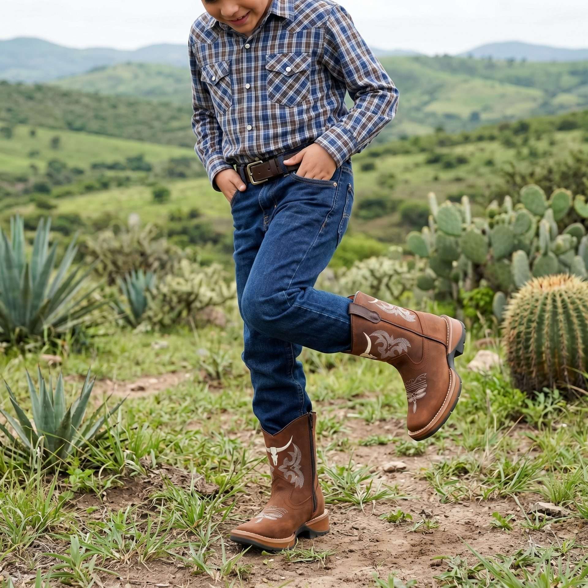Kids’ Crazy Brown Leather Cowboy Boots
