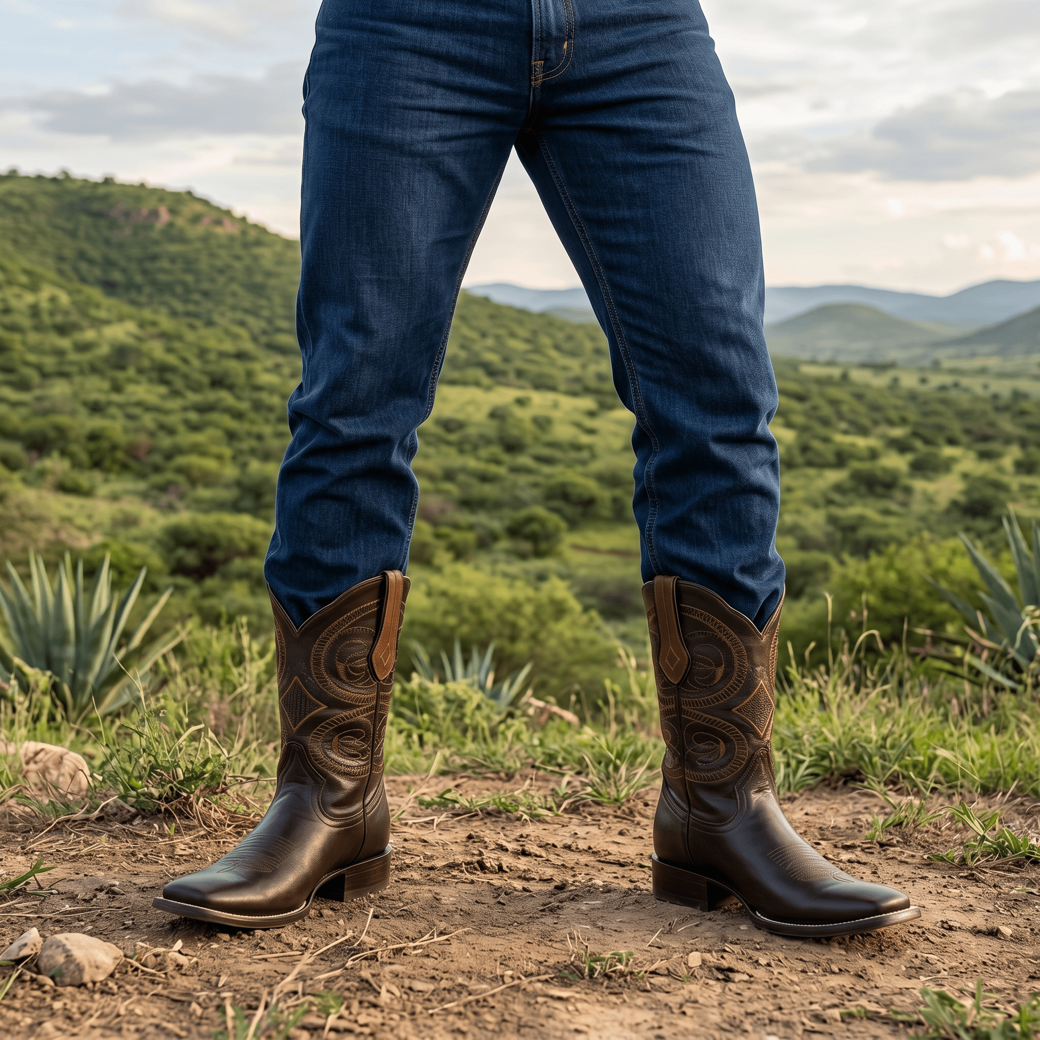 Bota Vaquera Piel de Res Estilo Western con Bordado en el Tubo